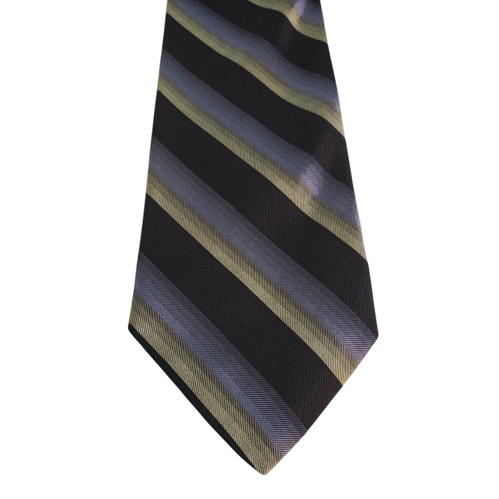 Dion Signature‎ Mens Tie Necktie Designer Black Blue Gray Striped Italian Silk